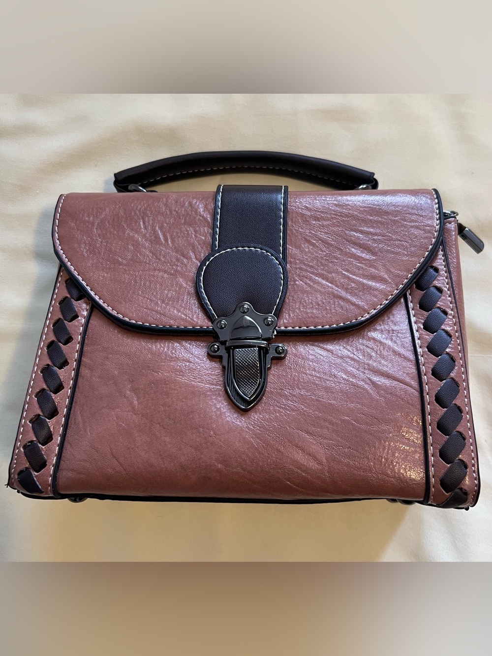Structured Top-Handle Satchel with Black Trim